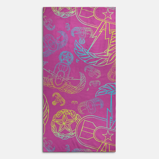 Print On Demand - Beach Towel - "EOD Mixed Badges" (Multicolor on Pink)