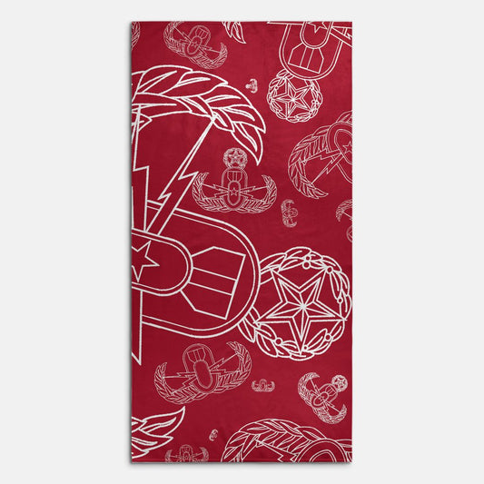 Print On Demand - Beach Towel - "EOD Mixed Badges" (White on Red)