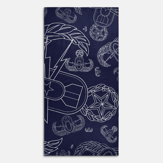 Print On Demand  - Beach Towel - "EOD Mixed Badges" (White on Navy)